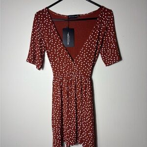 Woman Size 2 Pretty Little Thing Orange Polka Dot Dress Cottagecore Boho